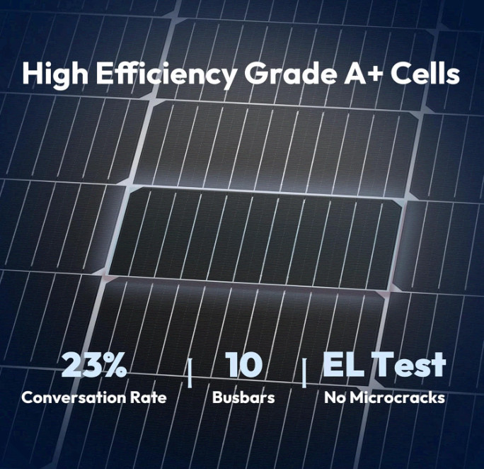 100W 12V Solar Panel, 10BB Monocrystalline, 23% Efficiency for RV & Home