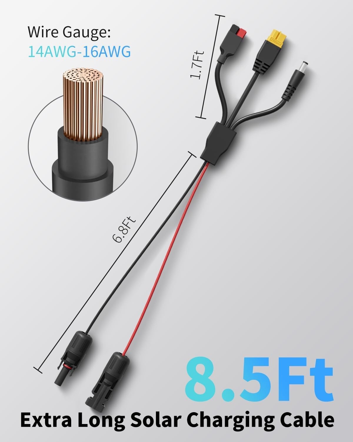 3-in-1 8.5Ft Charging Cable (XT60, DC5521, Anderson) For Solar Generators