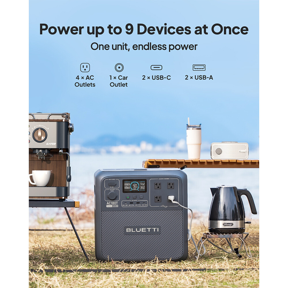 BLUETTI AC180T 1800W 1433Wh Power Station Swappable Battery Design for Travel