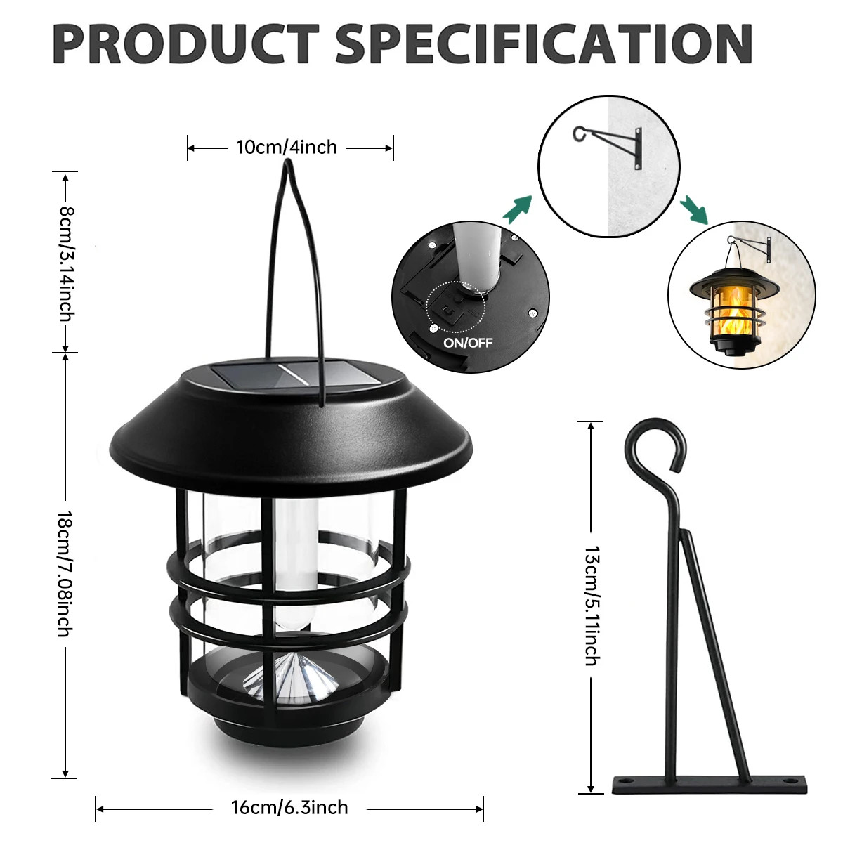 1pcs Solar Hanging Lantern Outdoor Flickering Flames Waterproof Heavy Glass