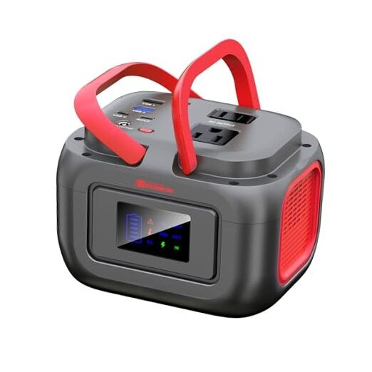 Portable Power Station 120W, Outdoor Power Bank Generator with AC Grey Red