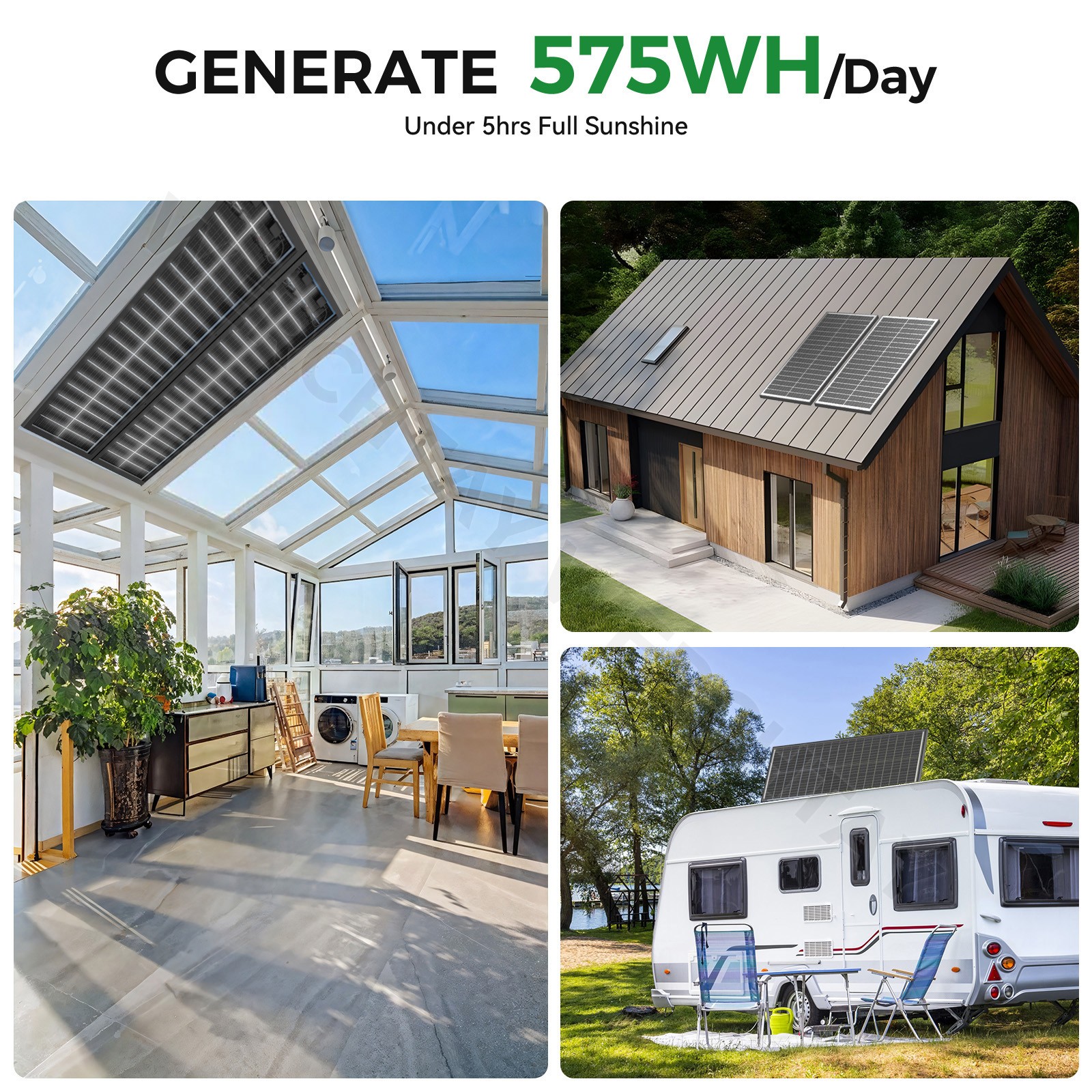 3Pack 100 Watt (300W) Bifacial N-Type Solar Panel 18BB Mono 12V/24V Sunshed home