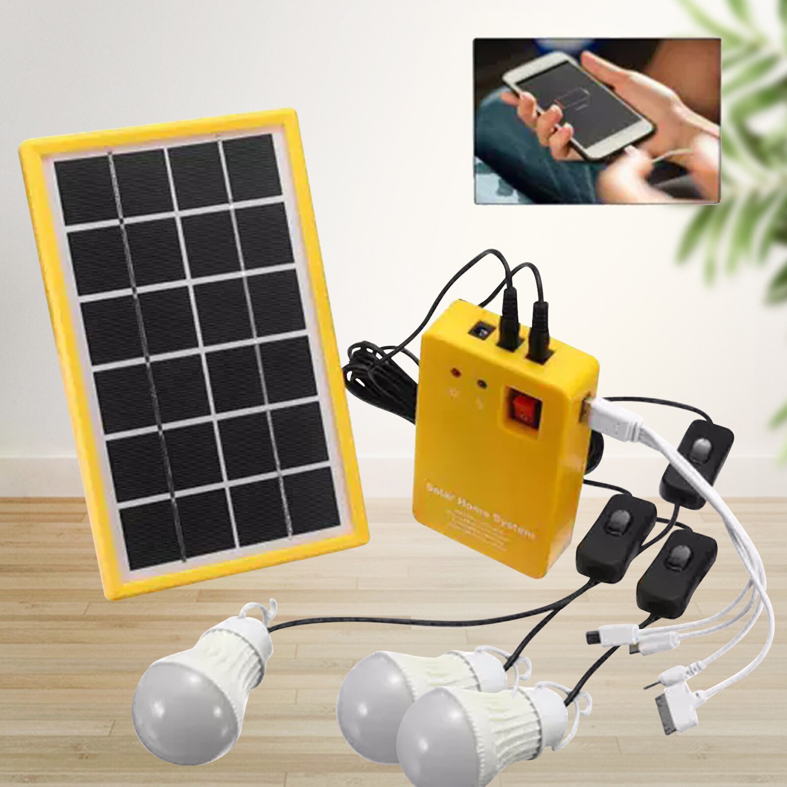 Portable Solar Light Kit 5V Usb 3 Led Bulbs Home Emergency Power System