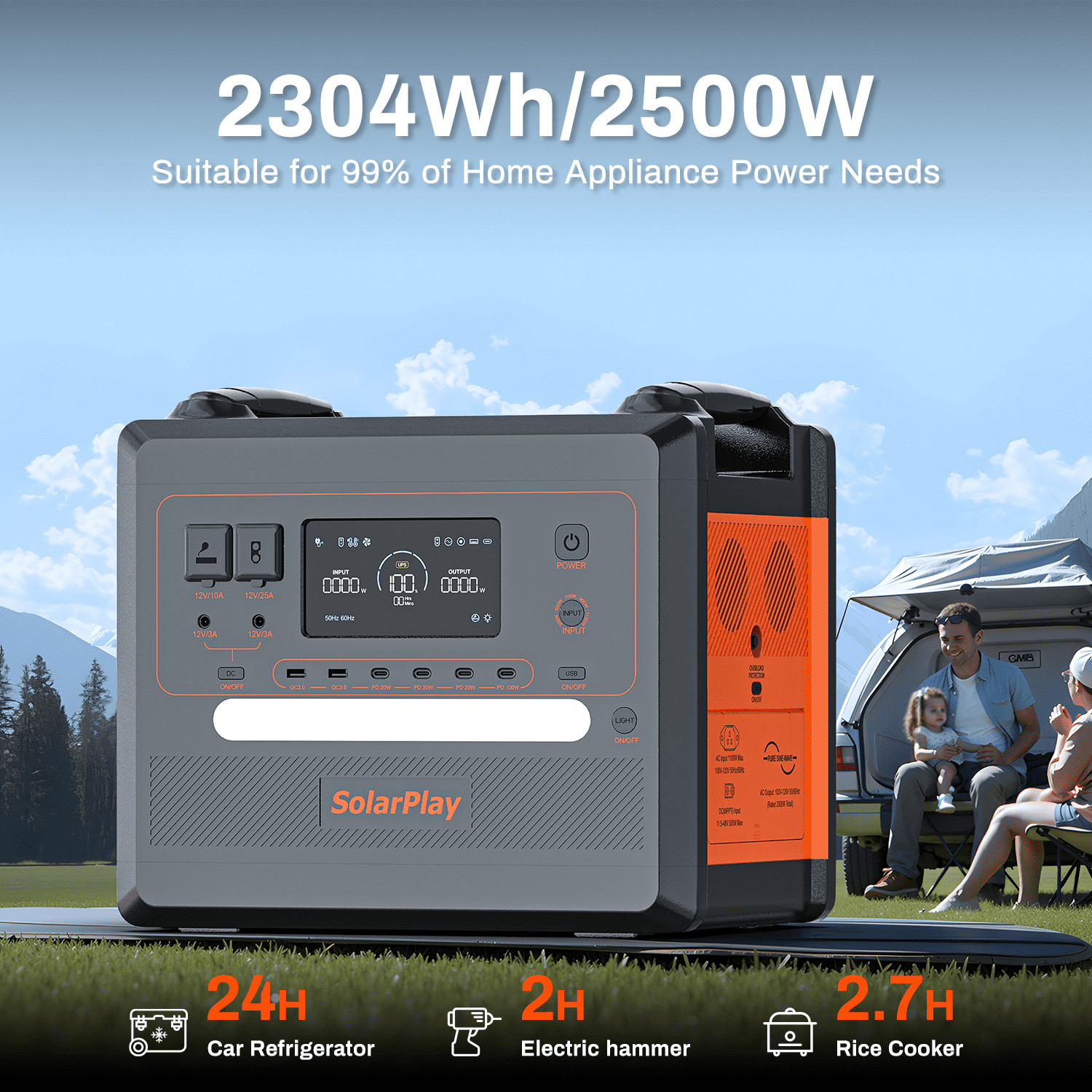 Q2402M Portable Power Station 2500W/2304Wh Solar Generator with 200W Solar Panel