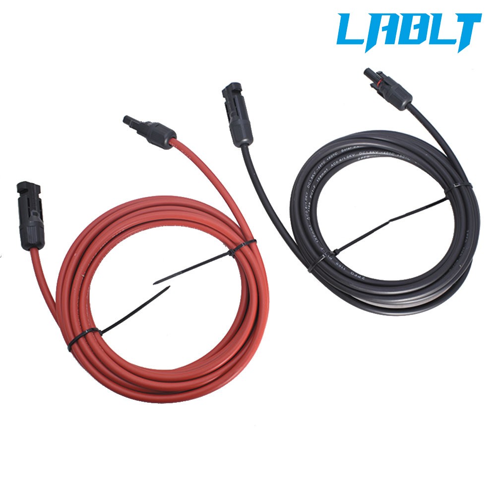 LABLT 10 AWG 15 FT Solar Panel Extension Cable Wire Connector Black + Red
