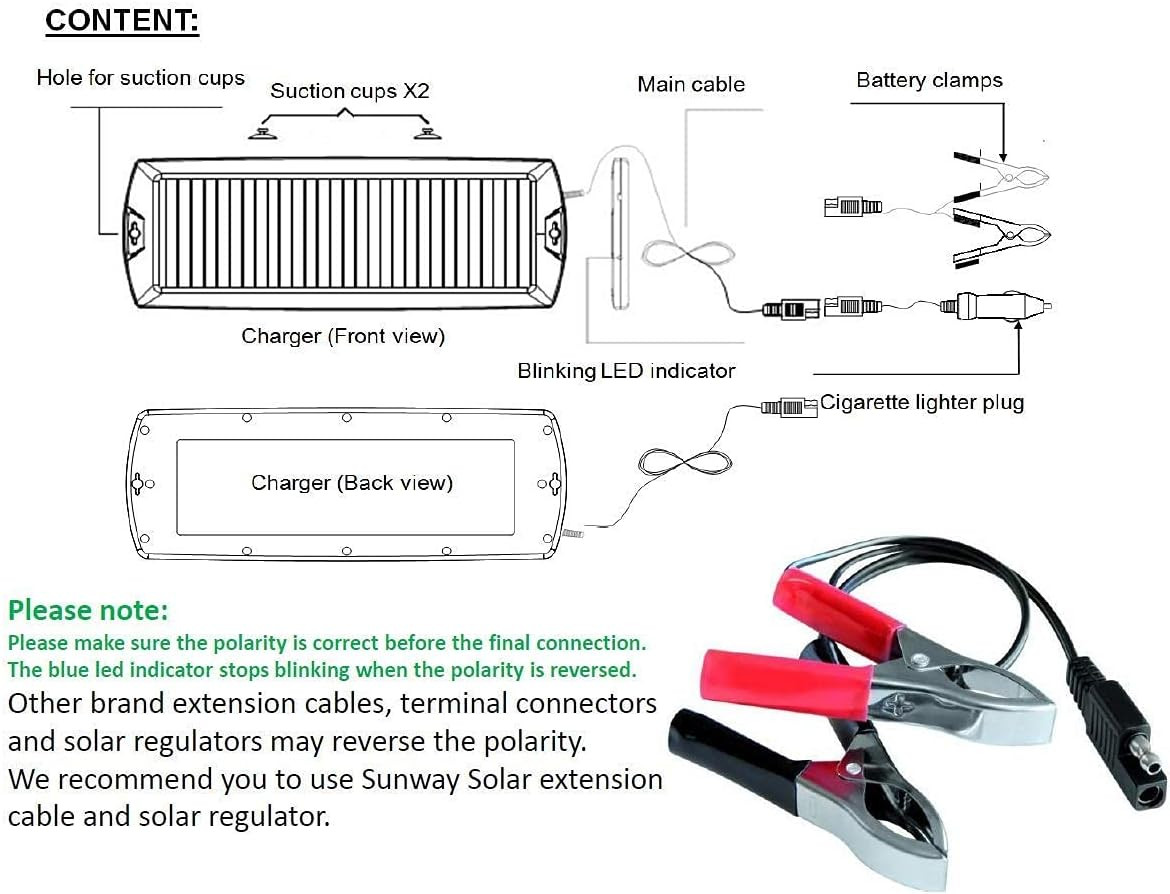 Car Battery Trickle Charger & Maintainer 12V Solar Panel Power Battery Charger w