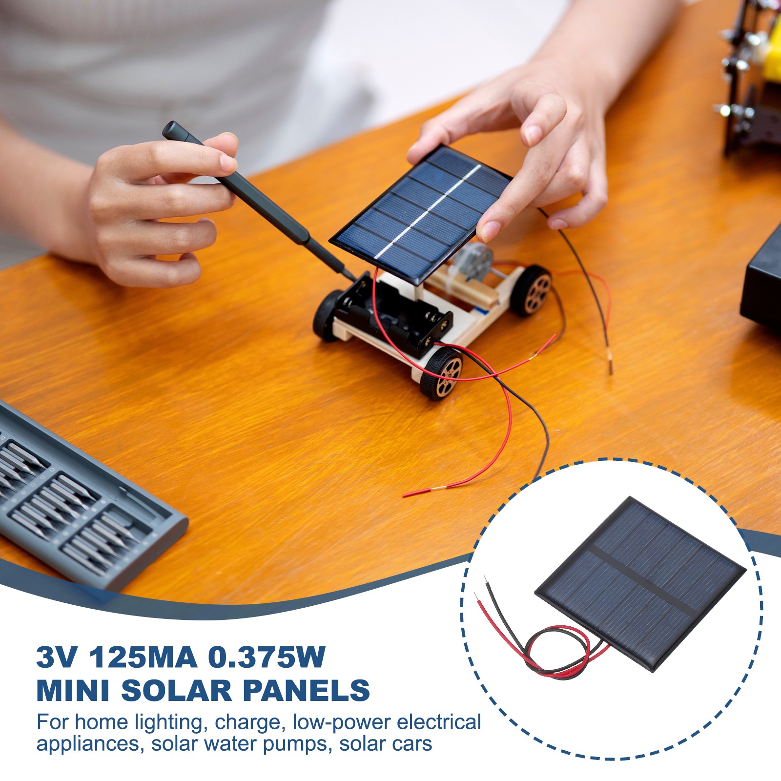 5 Pcs 3V 0.375W 125mA Mini Solar Panels with 2 Cable, 52mm x 52mm