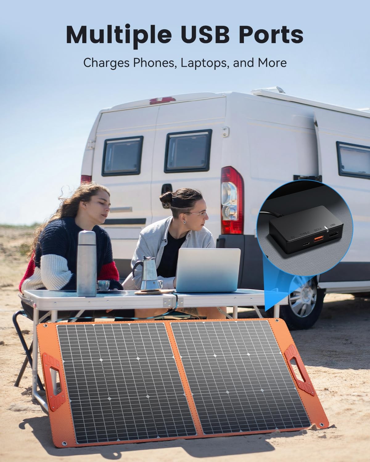 100W Portable Solar Panel for Power Station, 19.8V Foldable Solar Charger with