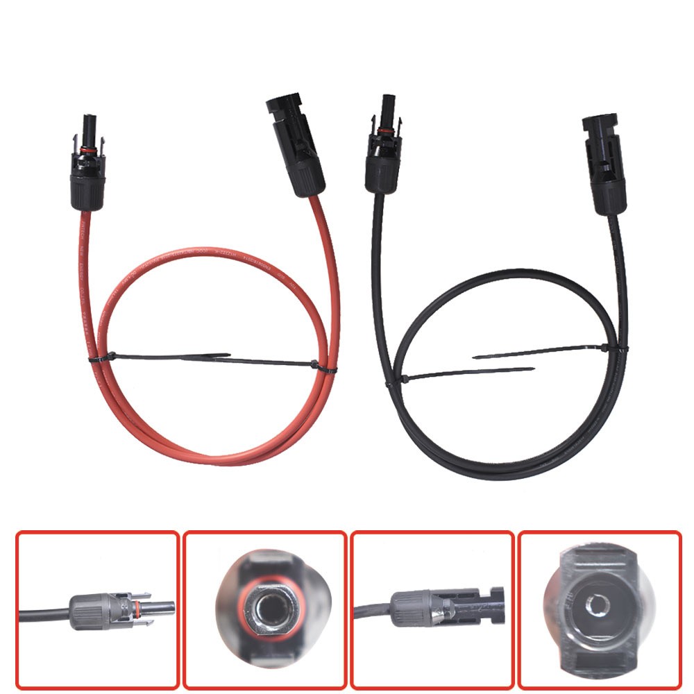1 Pair 3 Feet 10 AWG Black + Red Solar Panel Extension Cable Wire Connector