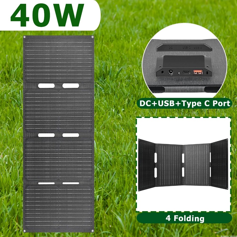 ETFE Folding Solar Panel Kit 40W 12V Mono Camping Battery Type-c/USB/DC Charging