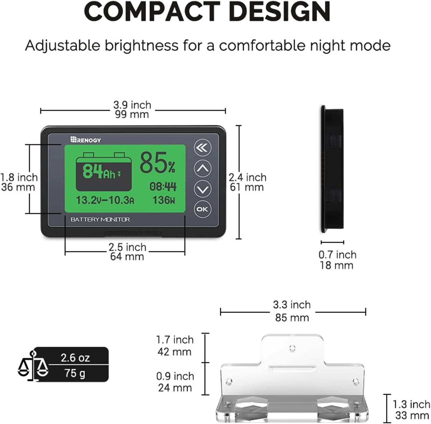 500A Battery Monitor with Shunt, High and Low Voltage Programmable Alarm, Ran…