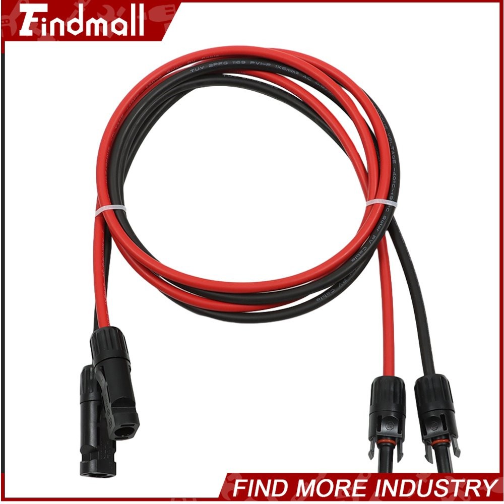Findmall 1 Pair 5ft 10AWG Black + Red Solar Panel Extension Cable Wire Connector