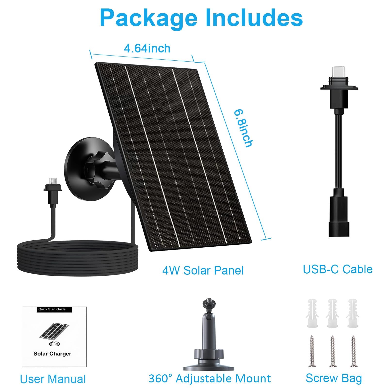 Solar Panel for Blink Outdoor 4/3/XT2/XT Camera, 4W High-Efficiency Solar