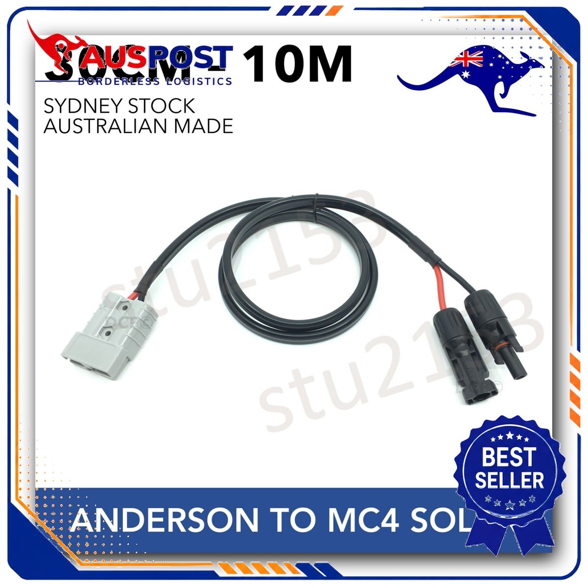 50A Anderson Plug to MC4 Solar Connectors 6mm Auto Cable 30CM 10M