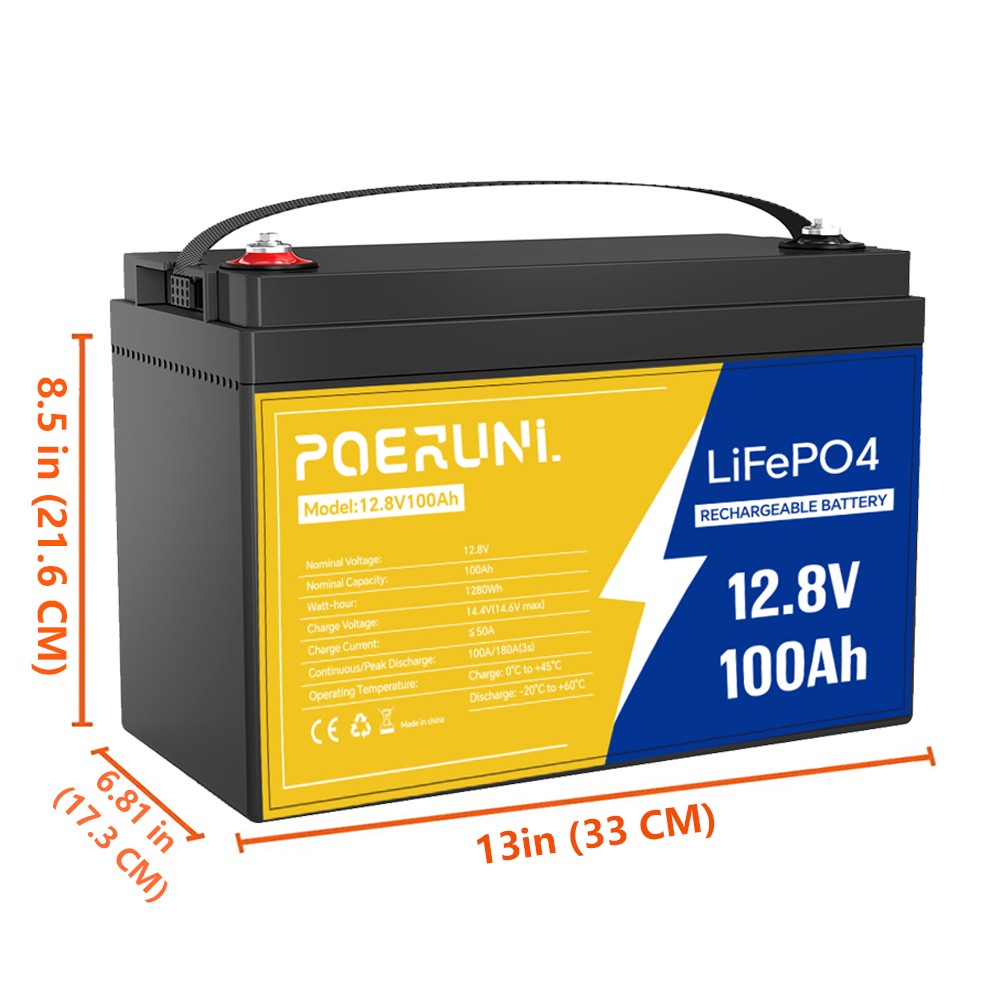 100Ah 12V LiFePO4 Lithium Battery 1280Wh Built-in BMS Deep Cycles Car 100% NEW