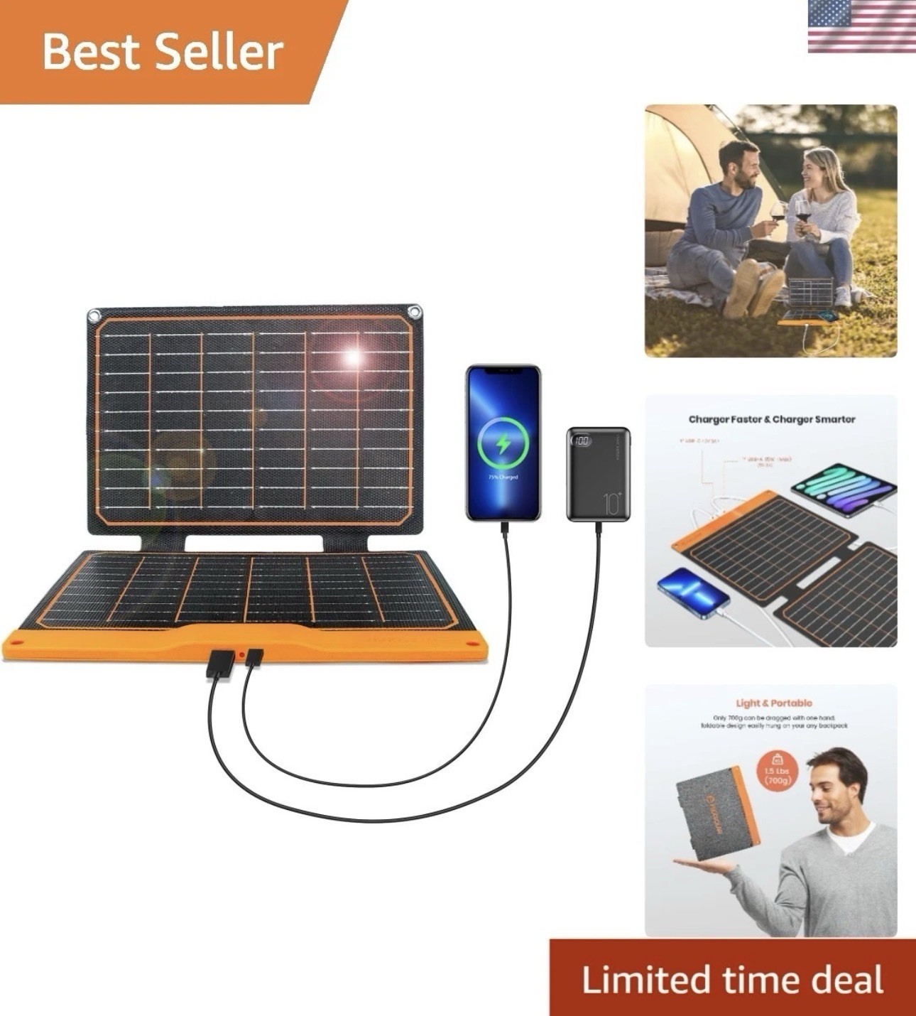 20W High Conversion Solar Panel with Dual USB Outputs for Smart Devices