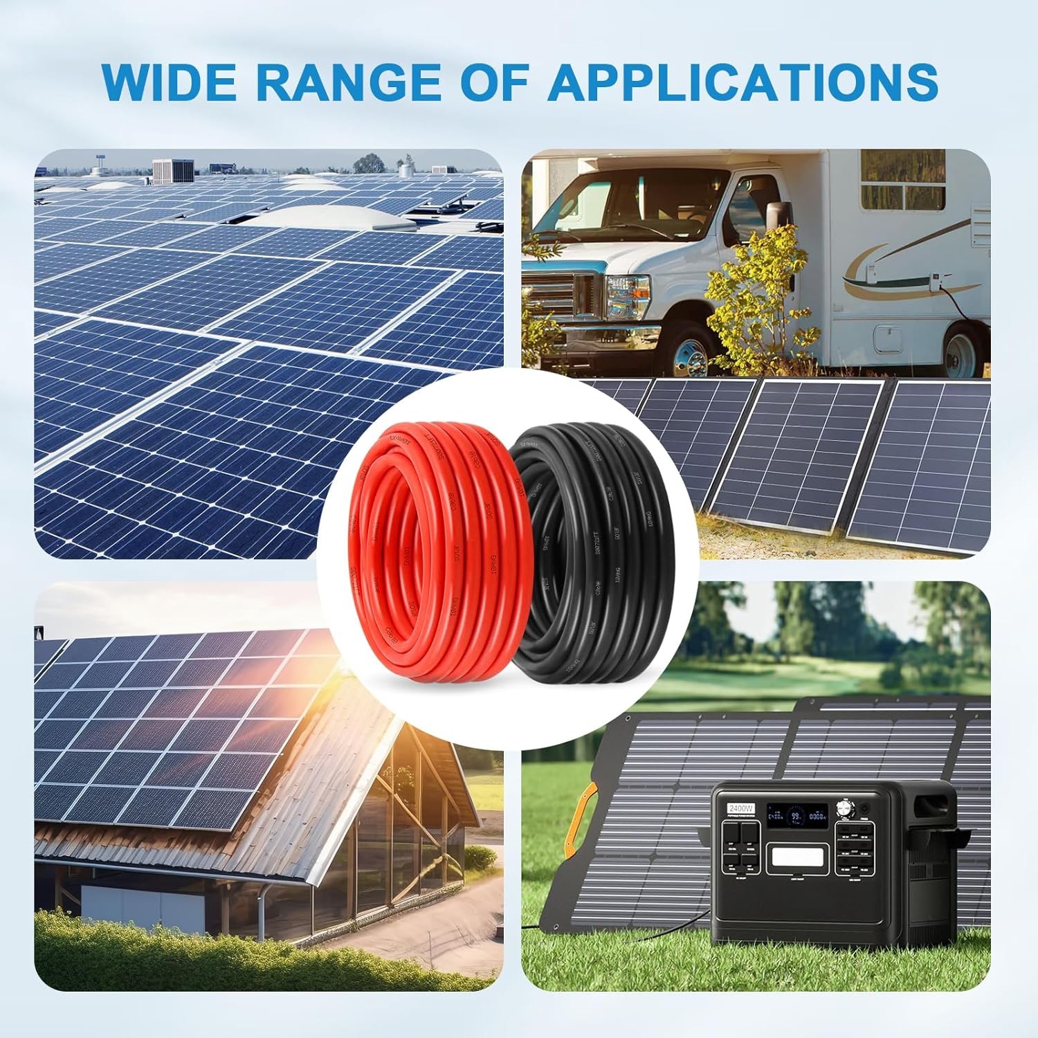 10 AWG Solar Panel Wire 200Ft Tinned Copper Extension Cable for RV & Marine