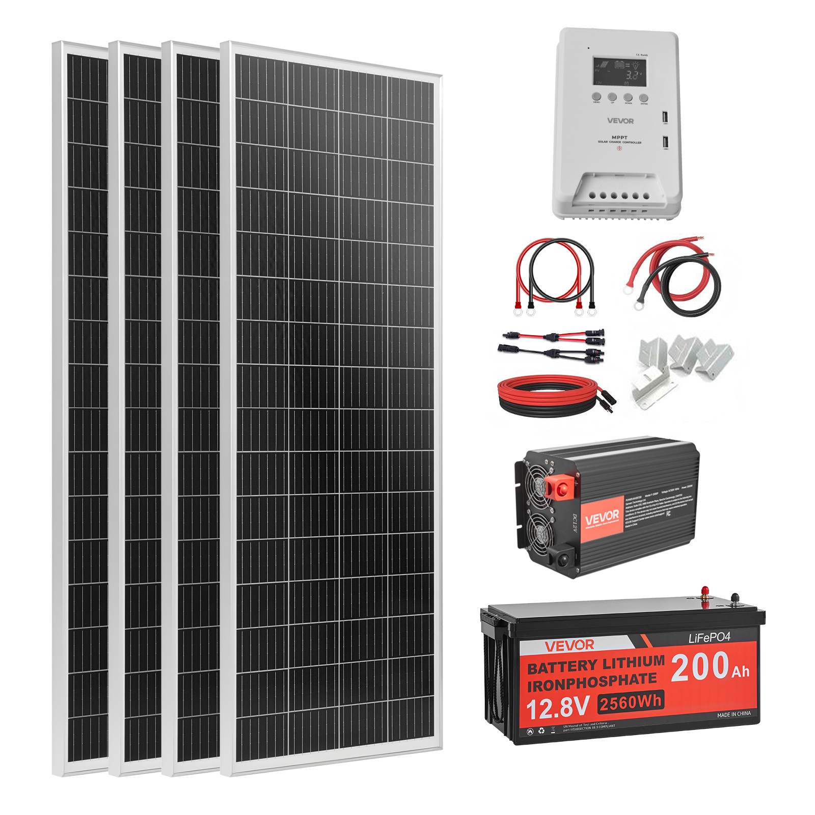 VEVOR 400W 12V Complete Solar Power Kit Solar Panels Battery Controller Inverter