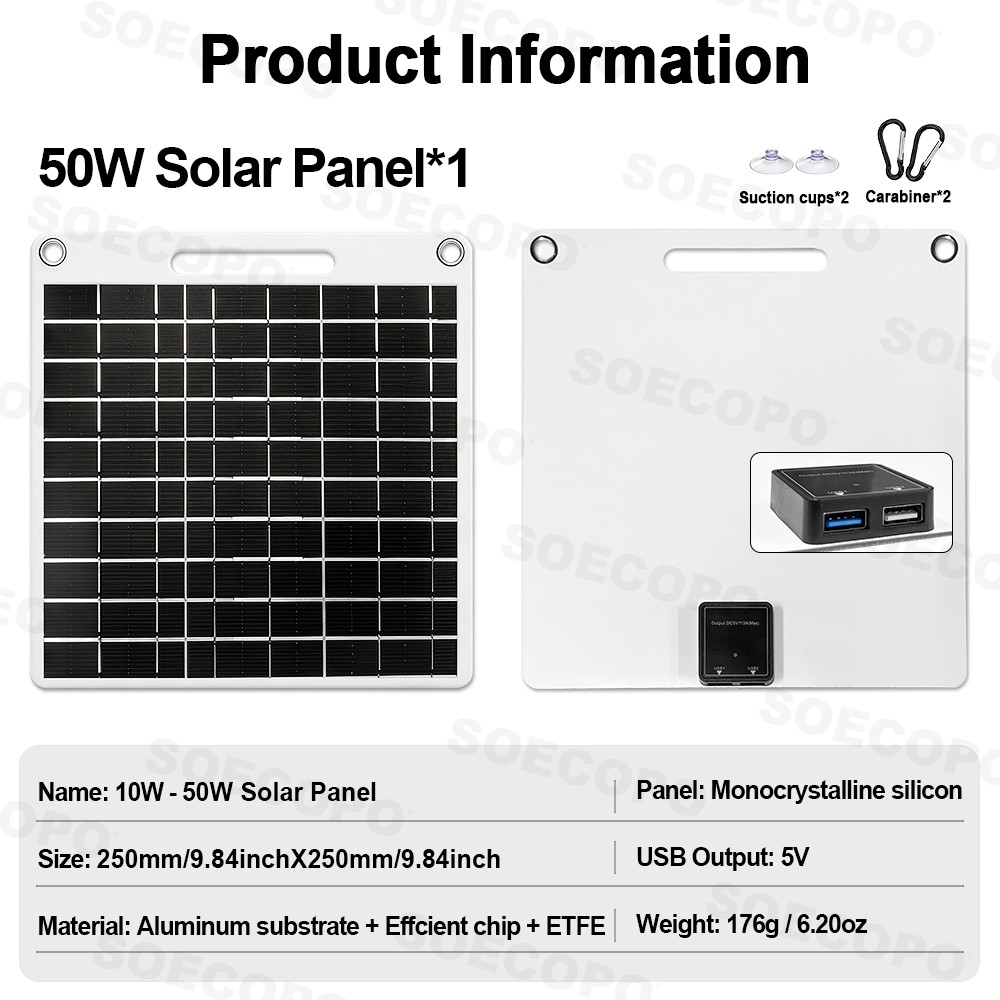50W Flexible Solar Panel USB Output Phone Power Bank Outdoor RV Emergency Use