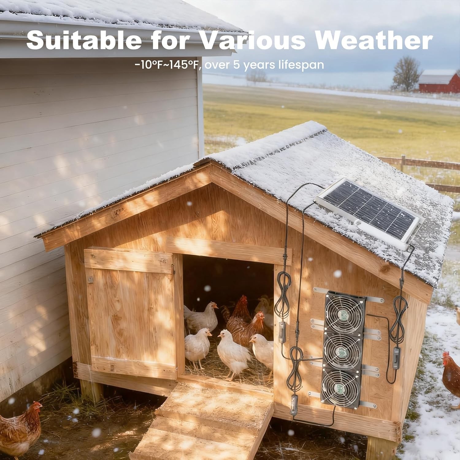 Solar Chicken Coop Fan 3 Kit, 25W Solar Powered Greenhouse Fan Outdoor Waterproo