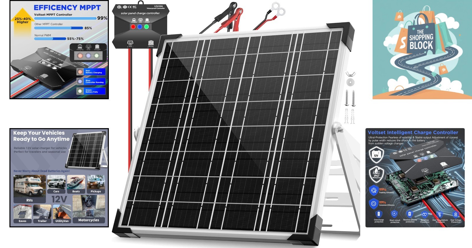 12V 20W Waterproof Solar Battery Charger for Car, RV, Boat, Marine