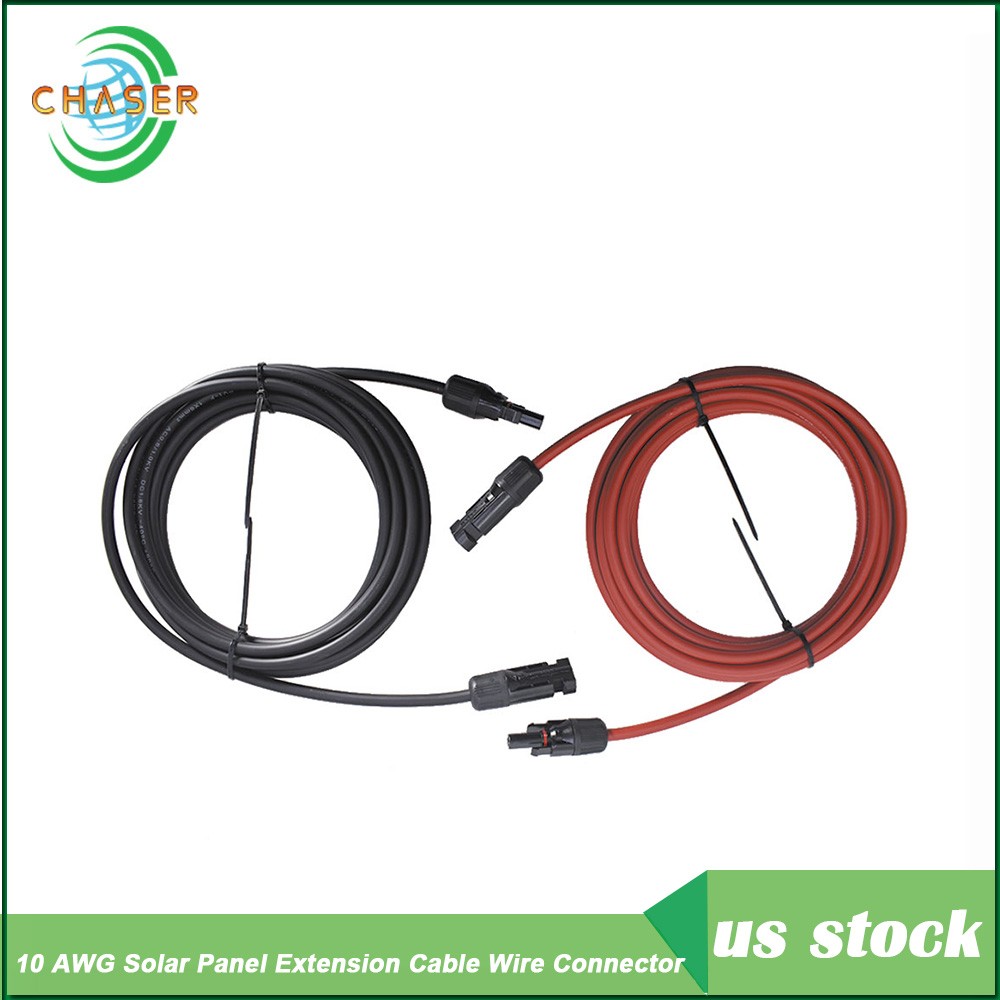 New 10 AWG 15ft 1 Pair Solar Panel Extension Cable Wire Connector Black + Red