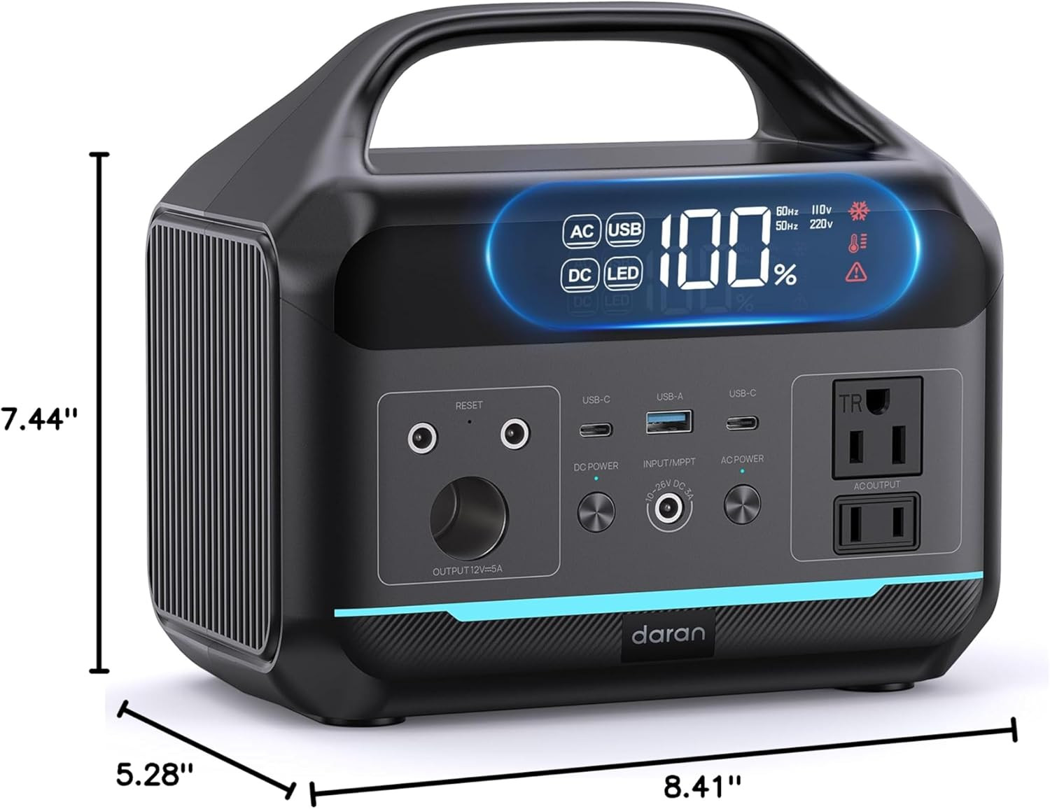 DARAN Portable Power Station 300W, 192Wh Lifepo4 Battery, Solar Generator with 1