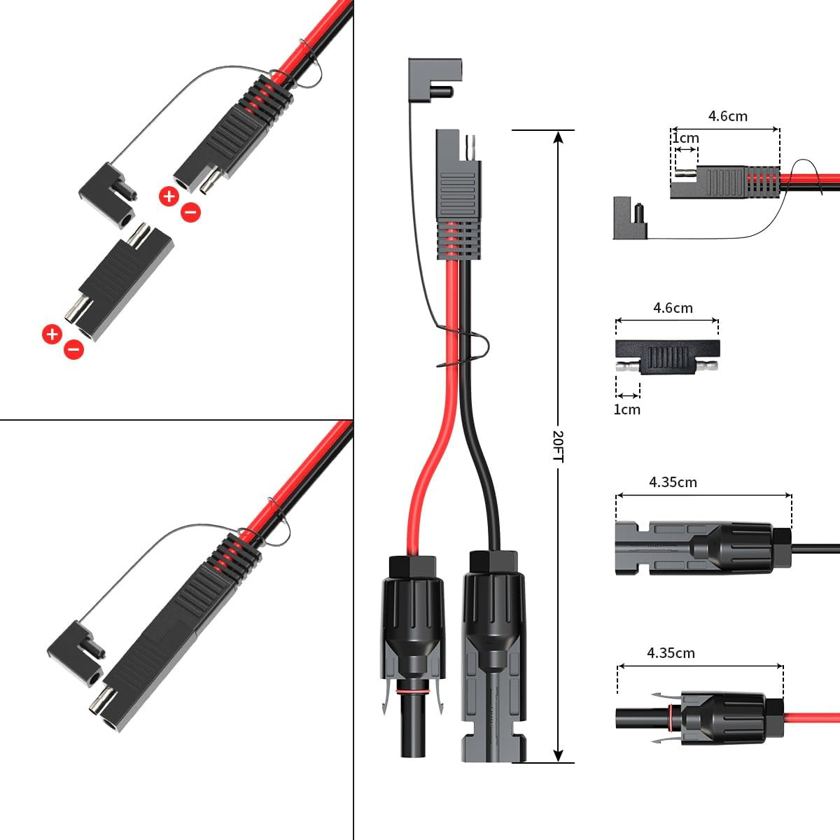 10AWG 20FT Solar Connector to SAE Adapter 2 3.3 10 20 35 50 FT SAE Solar Panel E