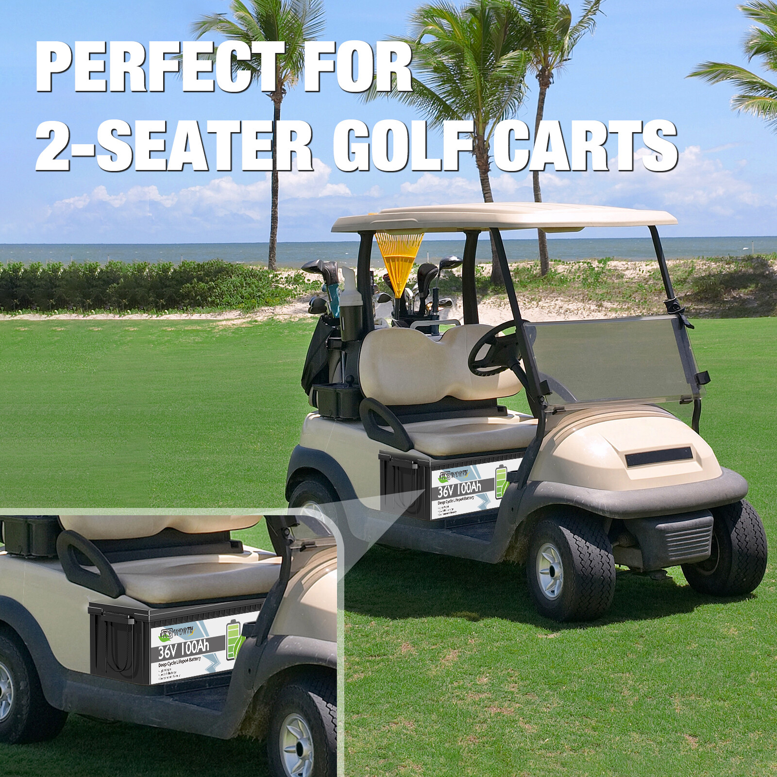 36V 100AH Golf Cart Lithium Battery 200A BMS Bluetooth APP 15000 Deep Cycle RV