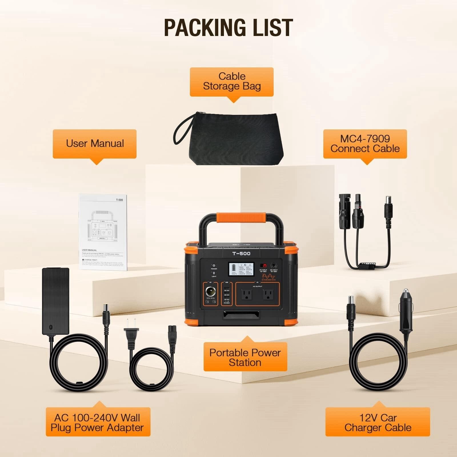 T500 500W(Peak 1000W) 519Wh Outdoor Solar Portable Power Station