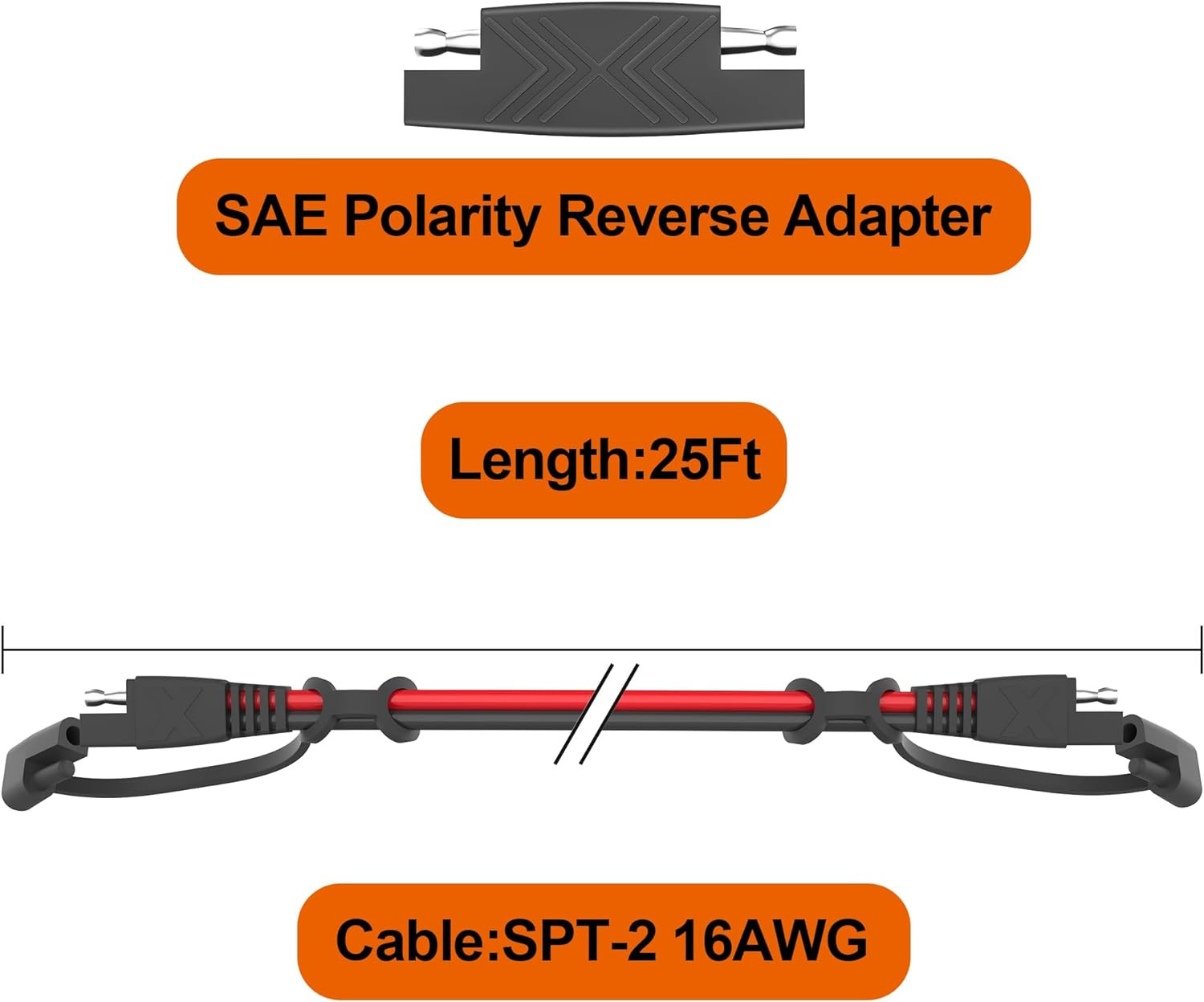 SAE Input to SAE Outlet Extension Cable for Batteries Solar Panel Motorcycle 12V