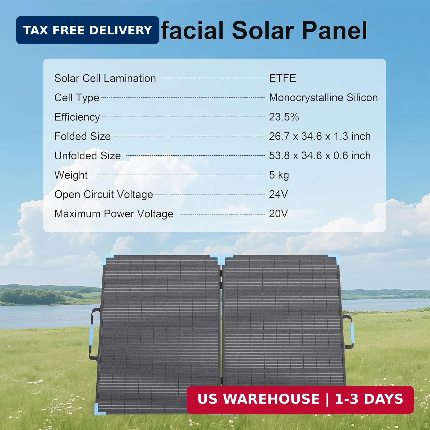 220W Bifacial Portable Solar Panel for Power Station, 23.5% High Efficiency ETFE