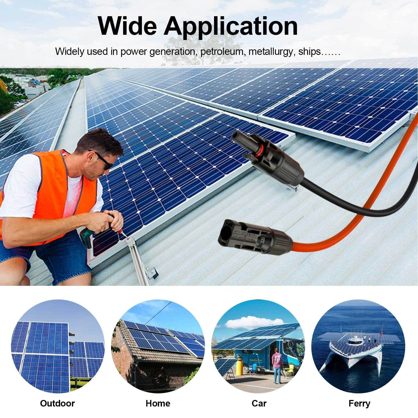 50ft Black + Red 10AWG Solar Panel Extension Cable Flexible Wire Connectors