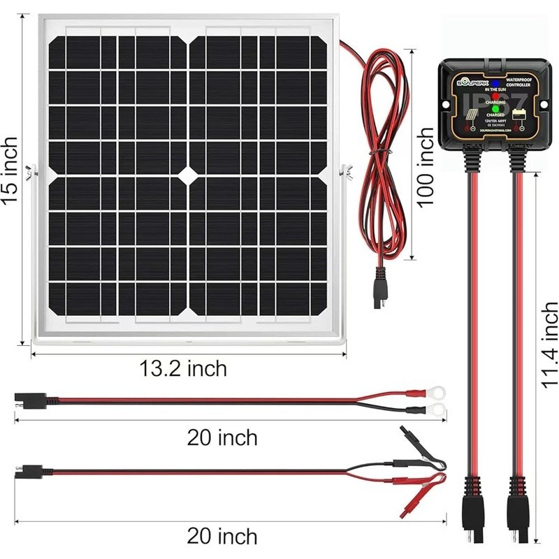 20W Monocrystalline Solar Panel 12V Charger Battery Waterproof Smart Controller