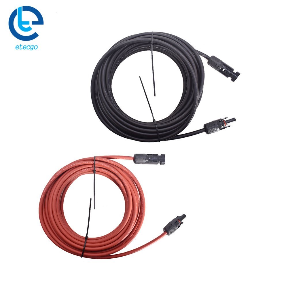 1 Pair 25 Feet 10AWG Red + Black Solar Panel Extension Cable Wire Connector