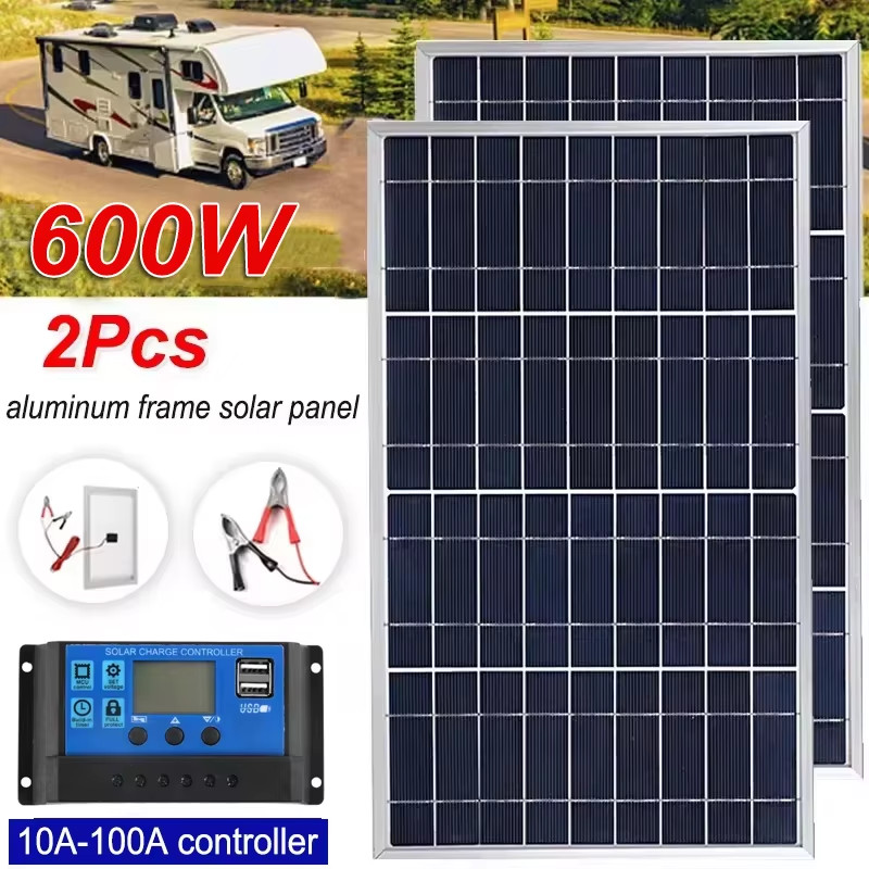 Outdoor Solar Panel 600W 12V Polycrystalline USB Power Portable Rechargeable Sol