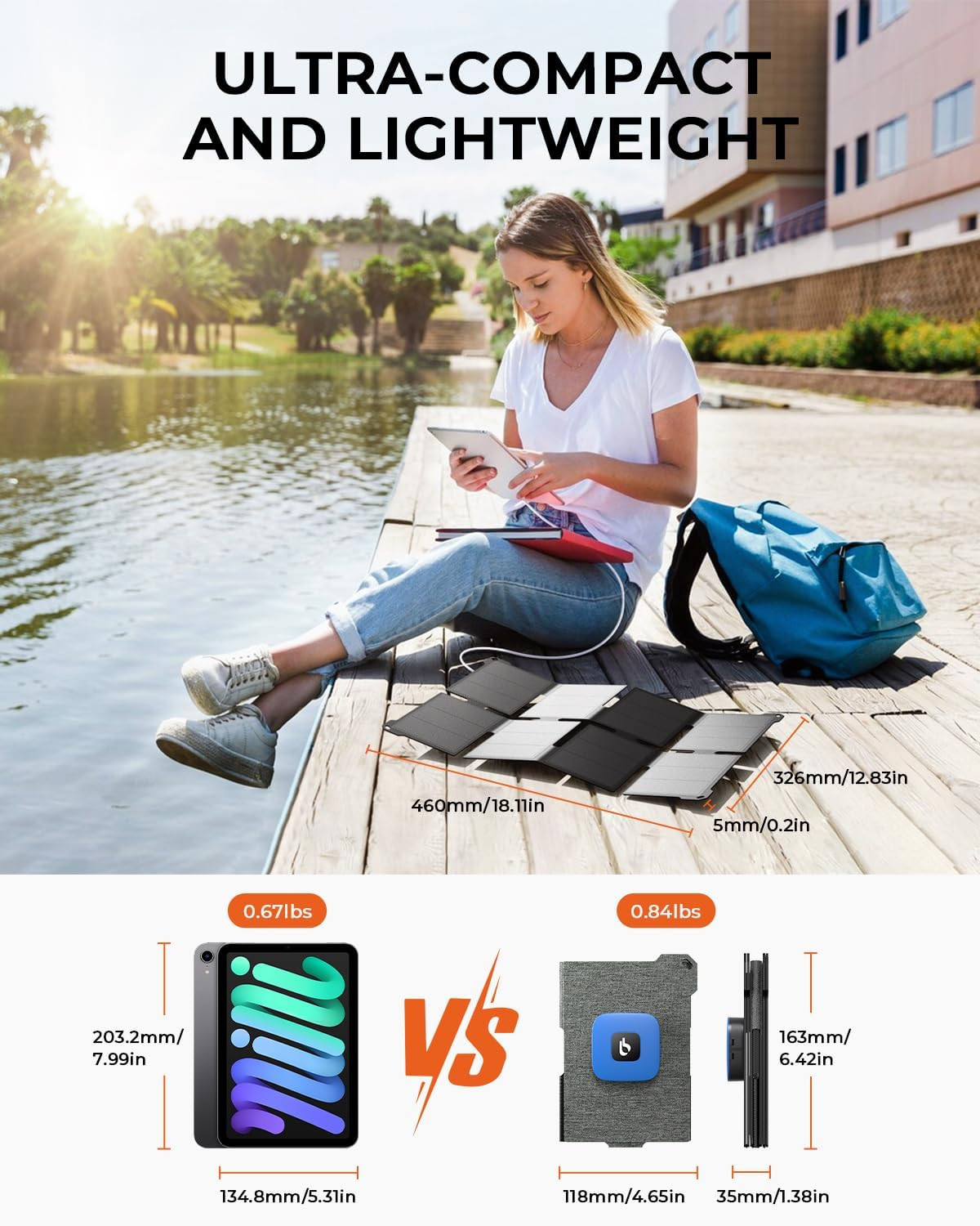 [Upgraded] Ultra-Light Portable 25W Solar Panel Charger with USB-A and USB-C Po