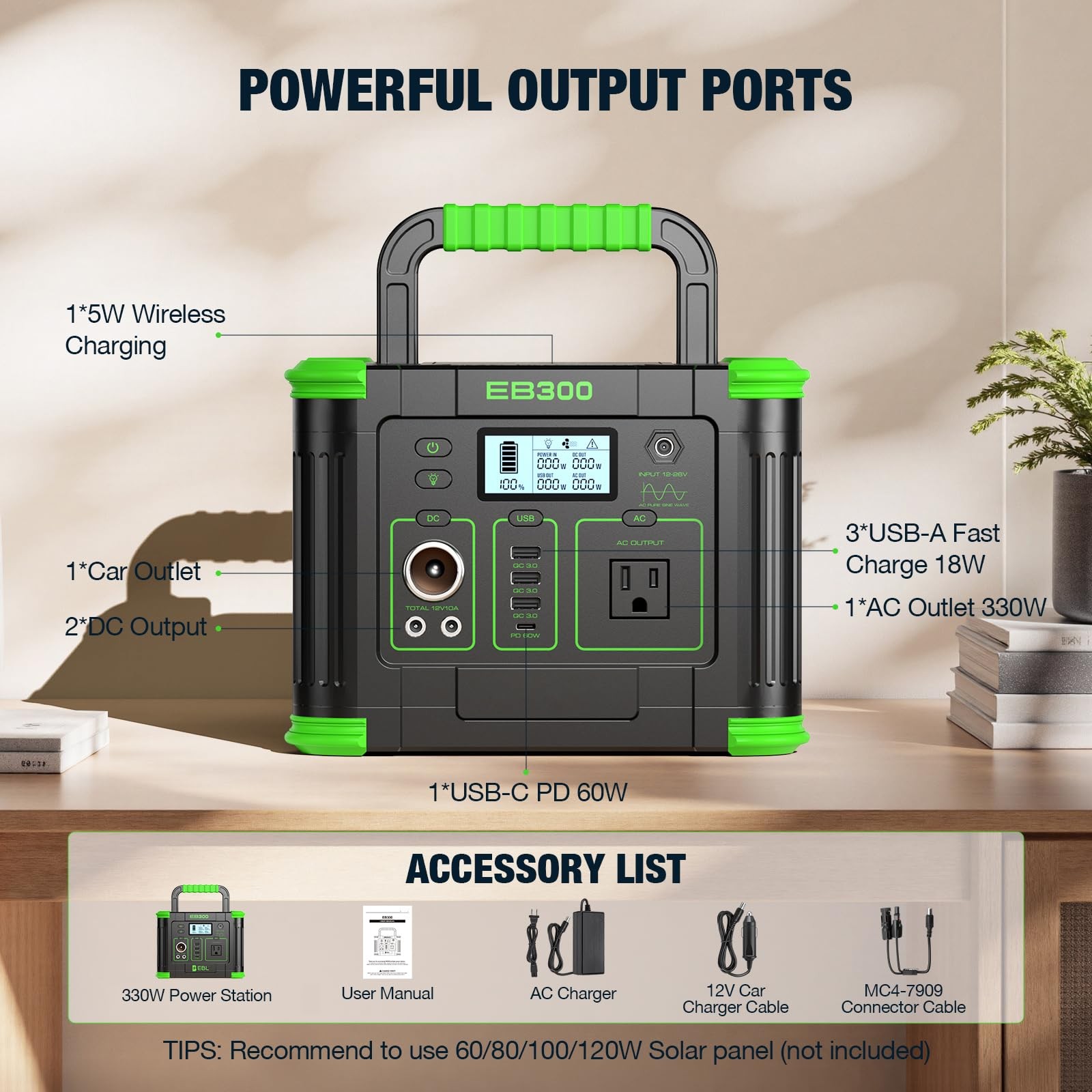 Portable Power Station 330W, 288.6Wh Solar Generator with 60W USB-C PD Output…