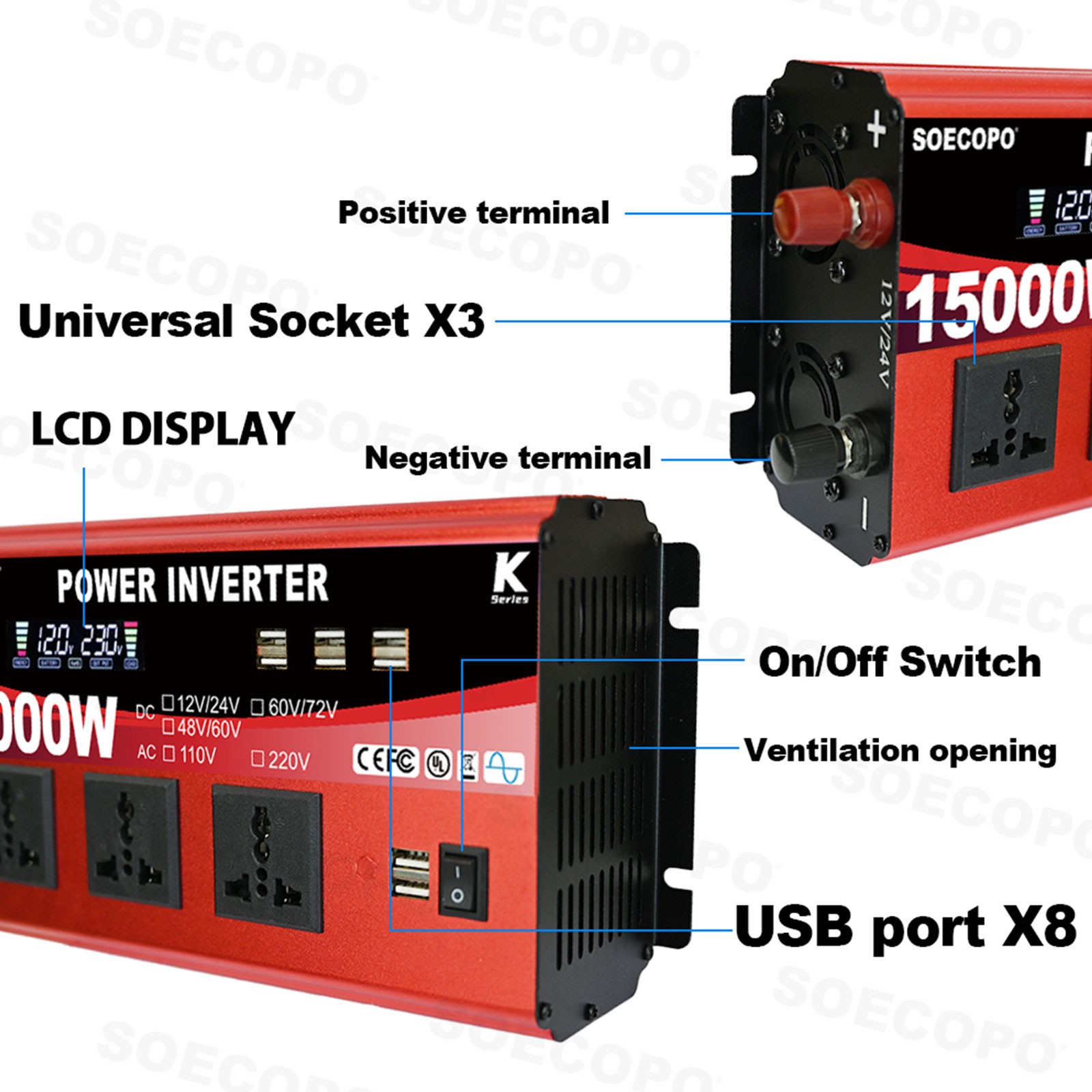 15000W Peak Solar System Kit 2pcs Flexible Panel DC12V/24V AC110V/220V Inverte9z