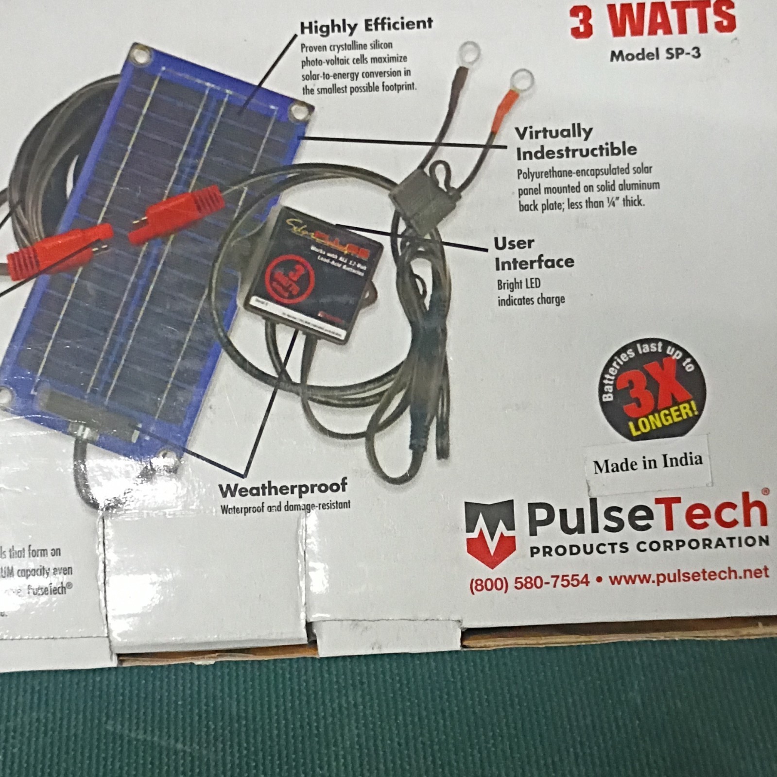 PulseTech SolarPulse SP-3 3W 12V Solar Charger/Maintainer Flexible LED