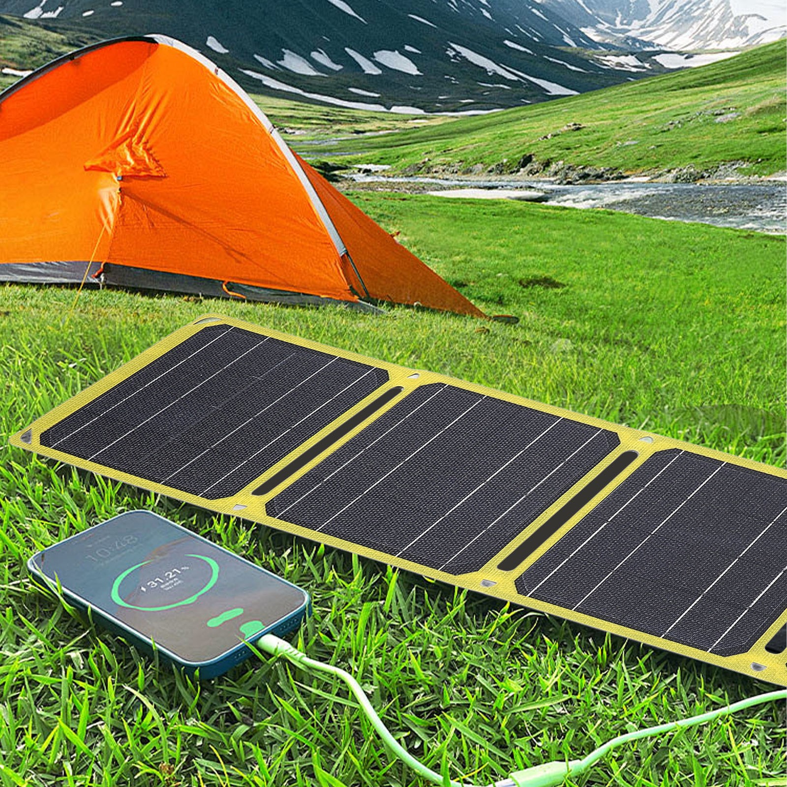 40W Folding Solar Panel USB Power Outdoor Camping Hiking Phone Charger Kit Green
