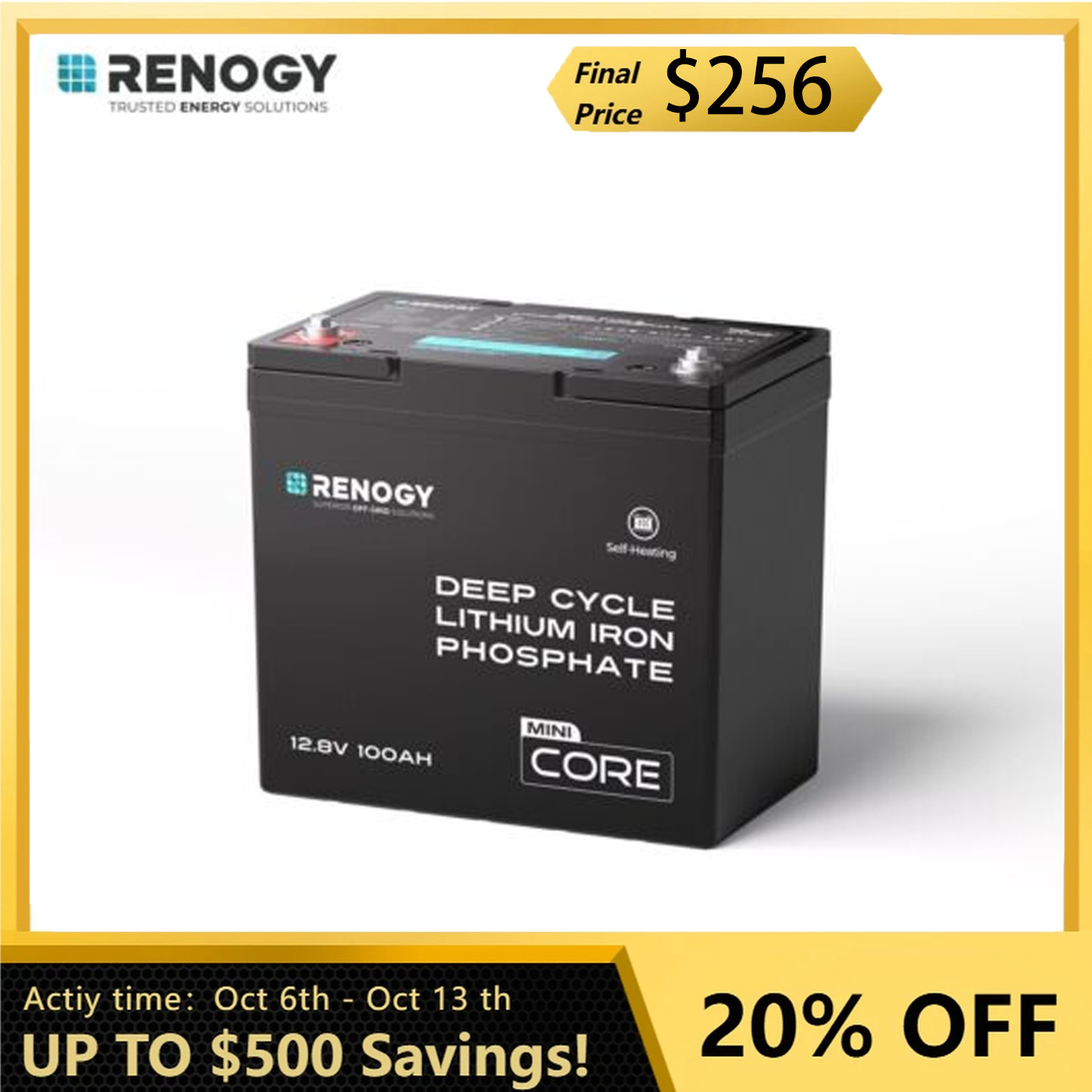 Mini 12V 100AH LiFePO4 Lithium Battery DuoHeat Tech-Core For RV Marine Kayak
