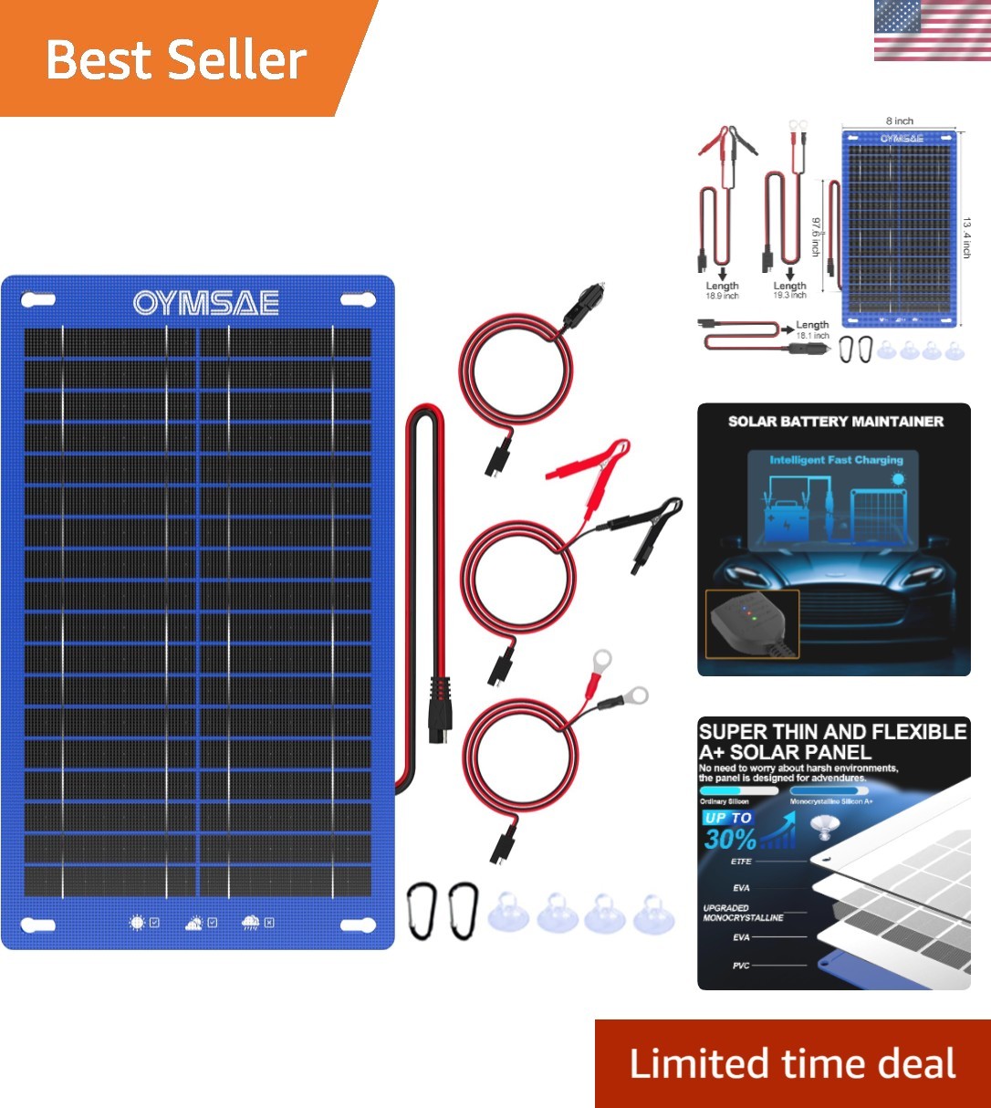 12W Portable Solar Car Battery Charger – Waterproof & Efficient 12V Maintainer