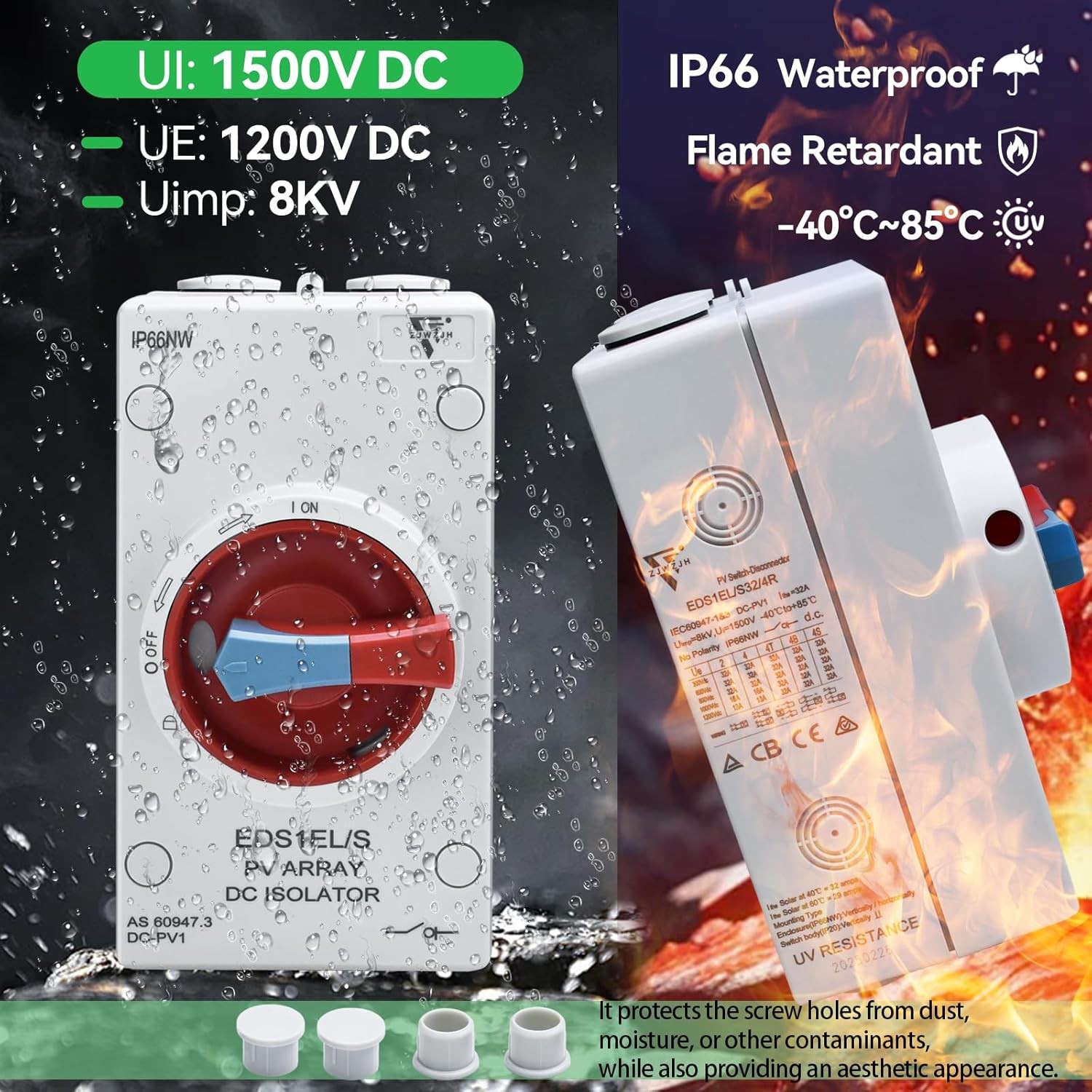 Waterproof IP66 Solar Disconnect Switch 4-Pole Red DC1500V 32Amp Isolator Sol…
