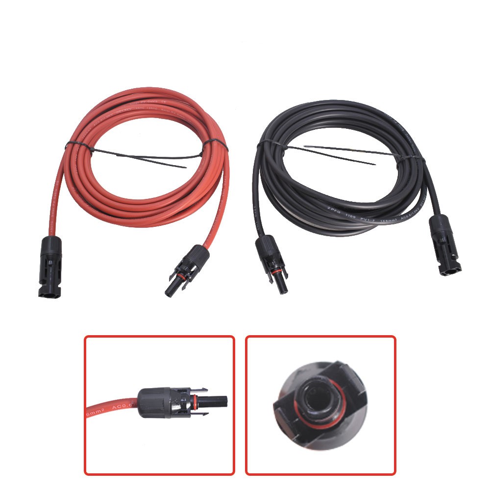 1 Pair 20FT Solar Panel Extension Cable Wire Connector 6mm²/10AWG Black + Red