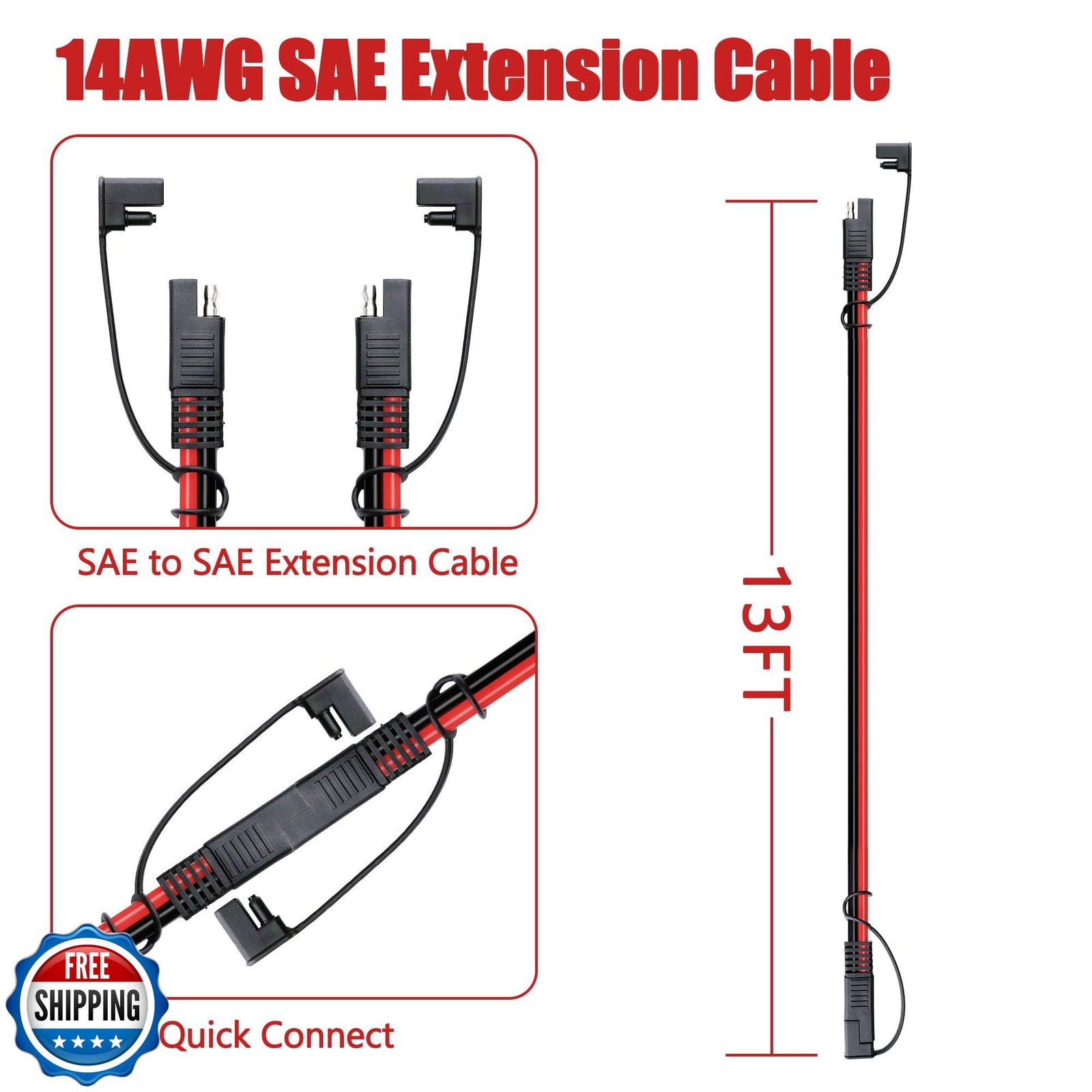 Magiktech 1.6/3.3/6.5/13/25/50 FT SAE to SAE Extension Cable 14AWG,SAE Adapte