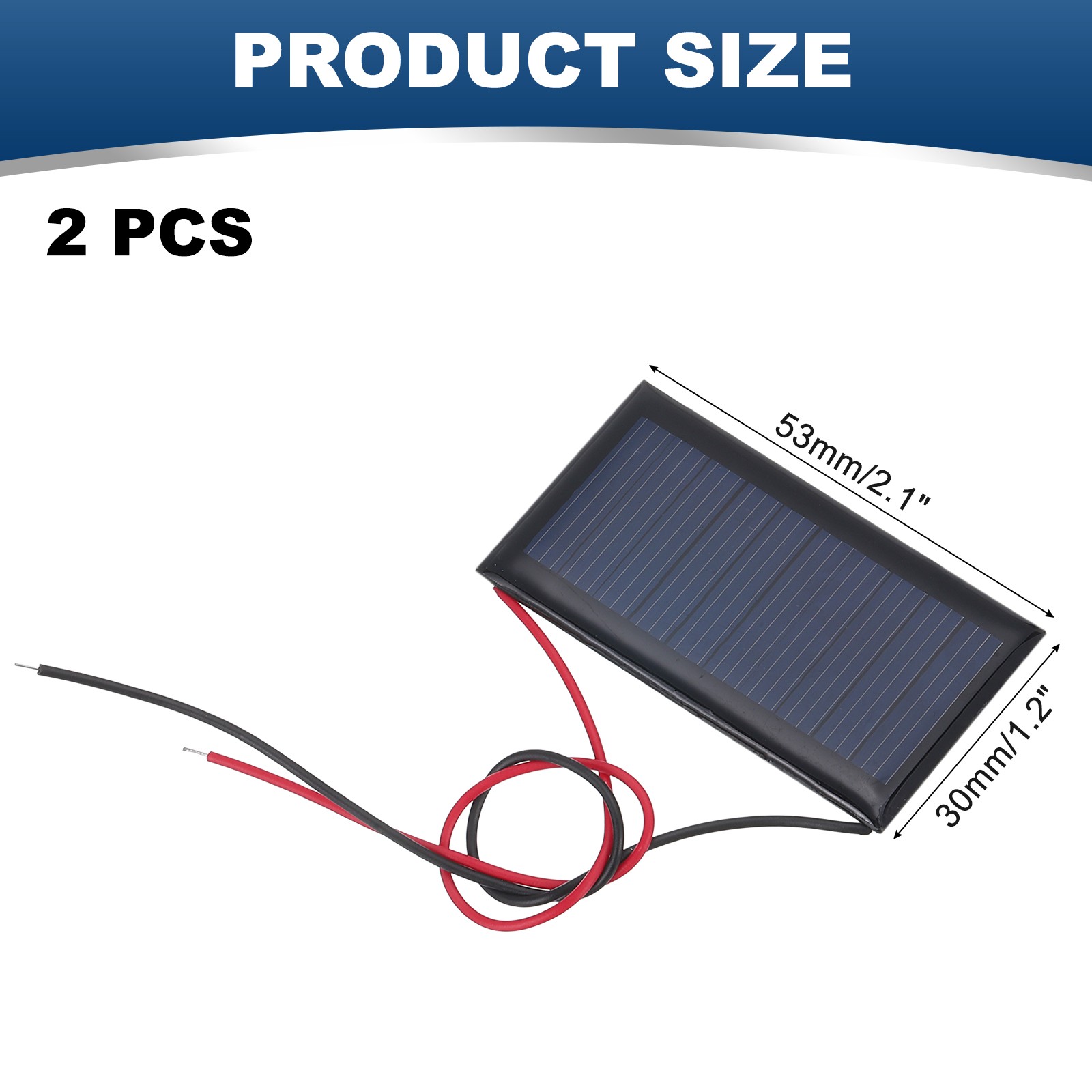 2 Pcs 5V 0.225W 45mA Mini Solar Panels with 2 Cable, 53mm x 30mm