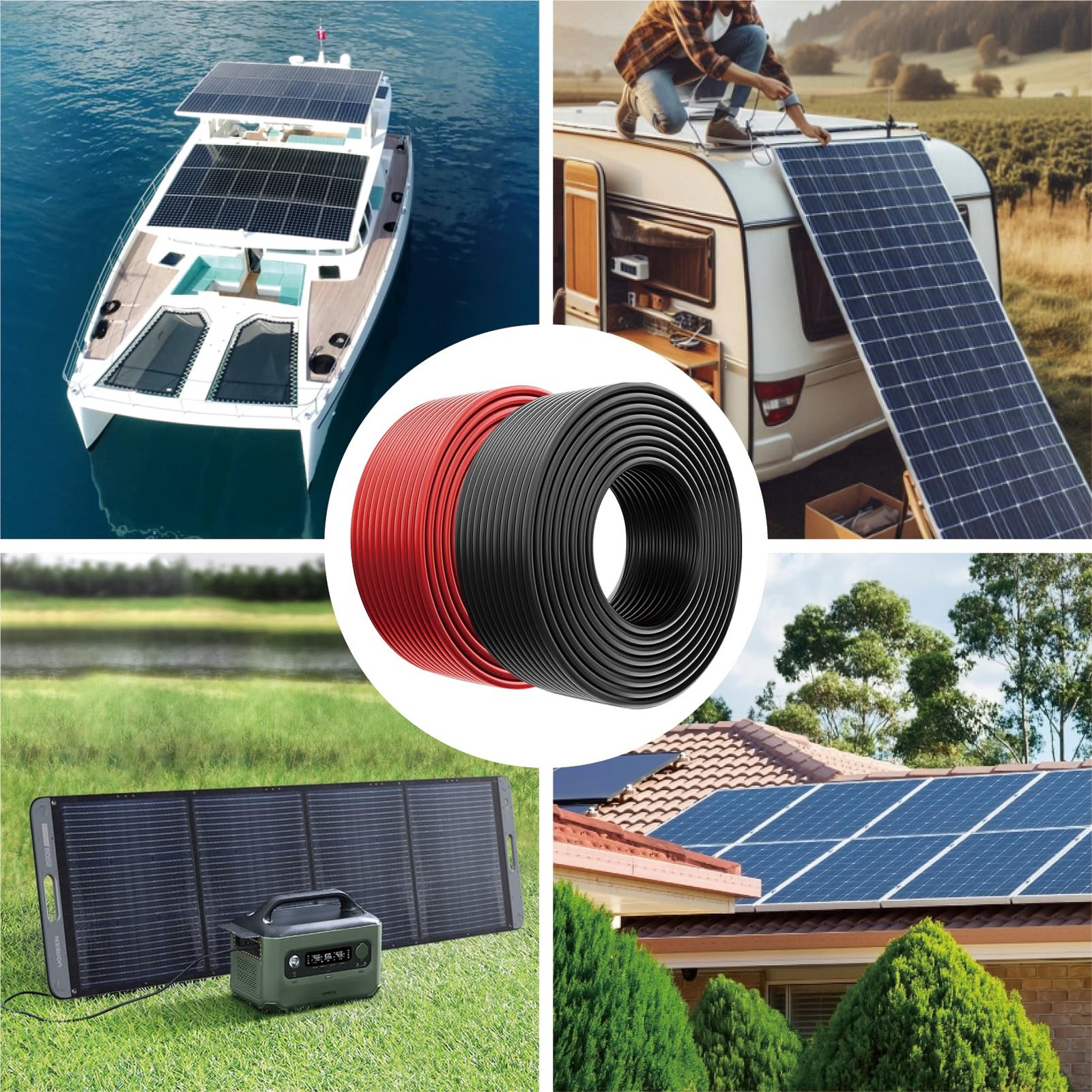 Solar Panel Wire, 2X 50ft (Black+Red) 10AWG Tinned Copper Extension Cable for…
