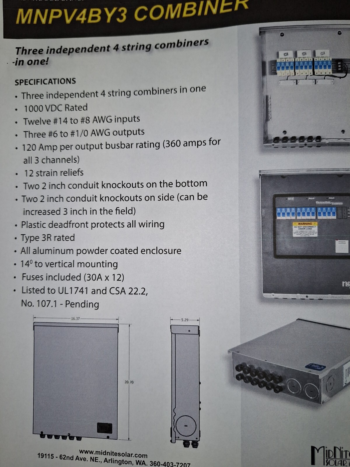 Midnite Solar MNPV4BY3 Solar PV DC Combiner