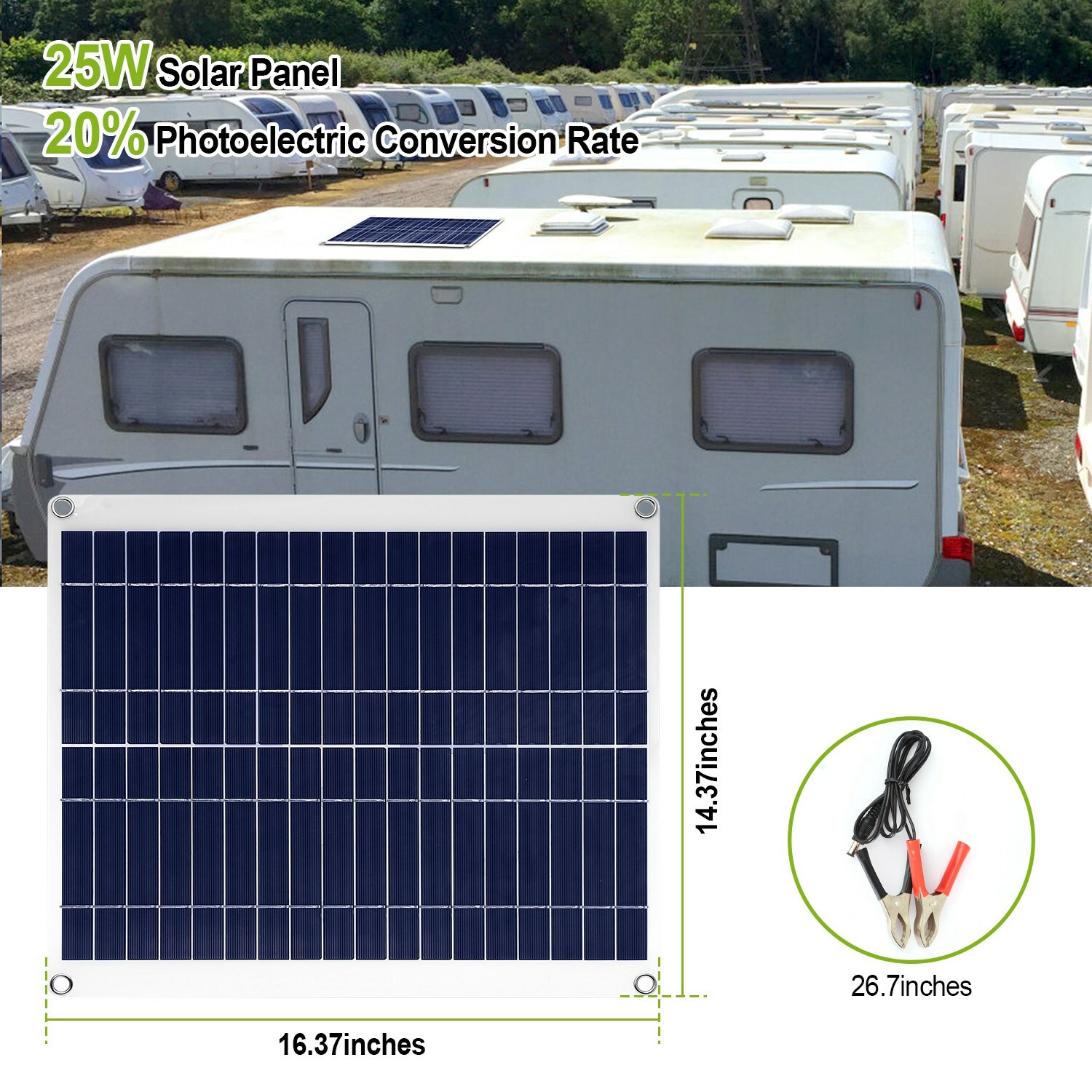 25W Solar Panel Kit 12V Battery Charger Controller Caravan Boat RV Car Outdoor